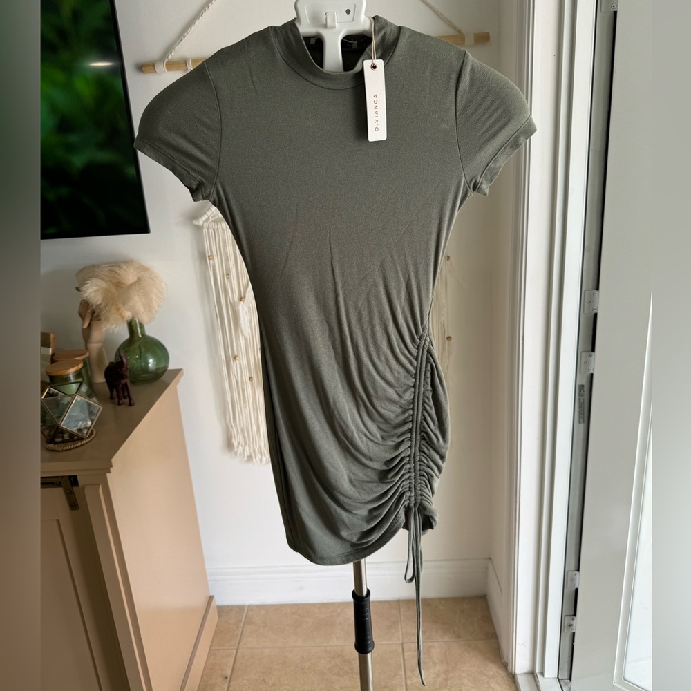 Side tie olive mini dress